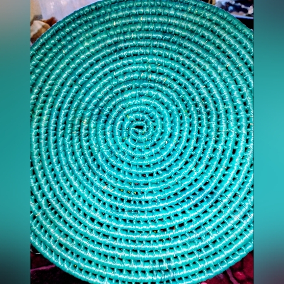 Vintage Bohemian Hand Woven Bright Ener Set Three Basket & Bowls Lids Mint - Picture 7 of 15